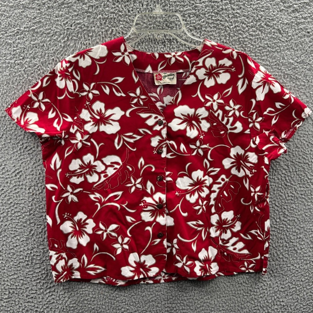 Vintage Hilo Hattie Womens Hawaiian Aloha Camp Shirt L Hibiscus Made Hawaii